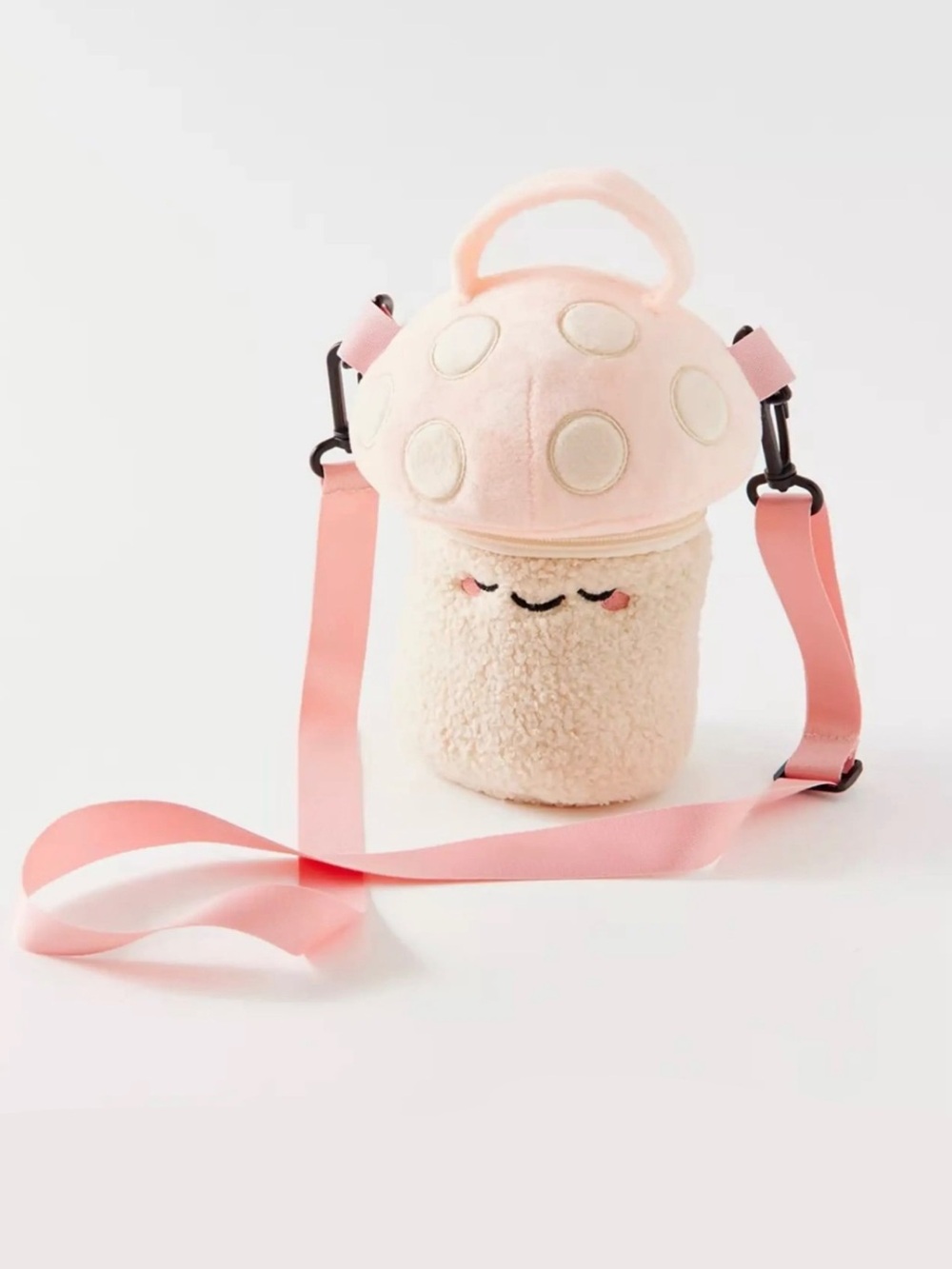 Urban Outfitters Smoko Pink Fleece Mushroom Crossbody Makeup Bag